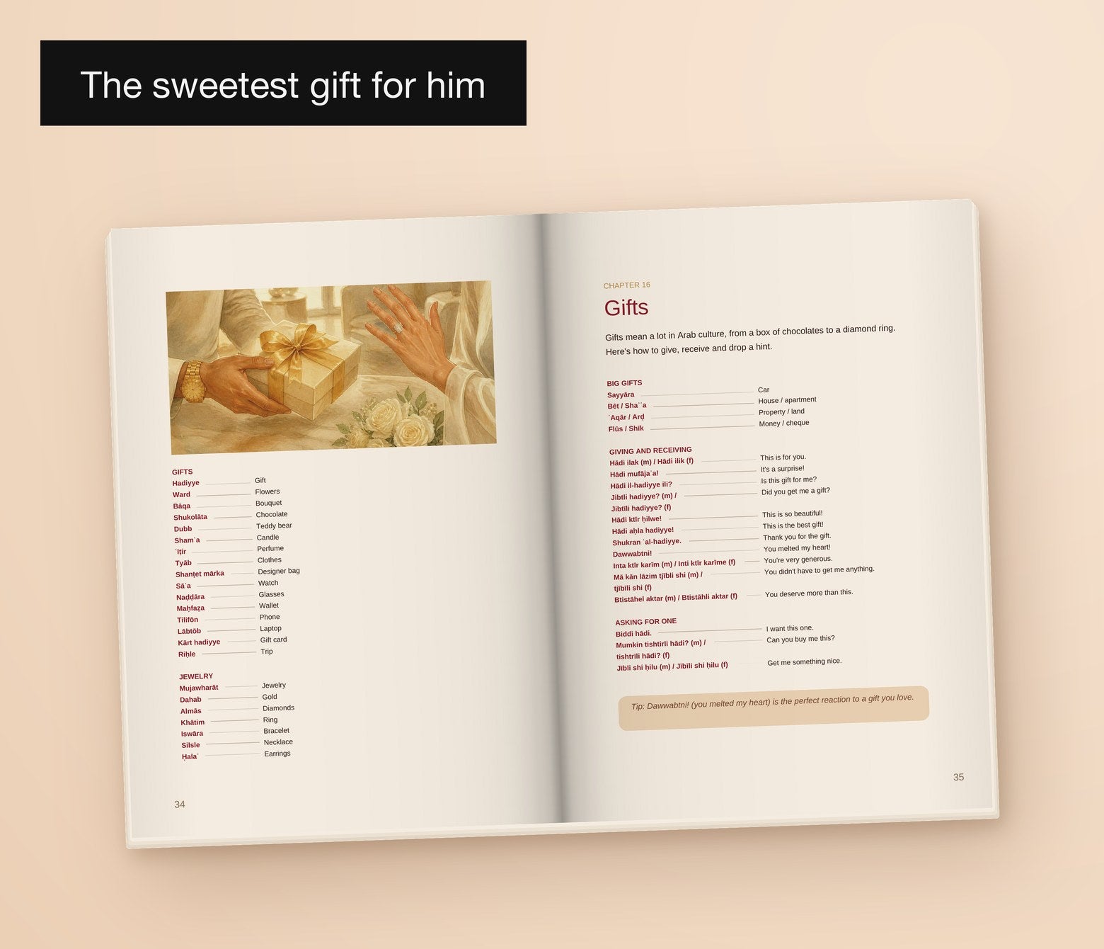 Learn Arabic for Your Habibi — Levantine, The sweetest gift for him: the Gifts spread